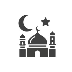 Mosque Icon with Crescent Moon and Star