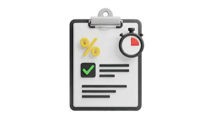 Clipboard with Percentage, Checklist, and Stopwatch Icon