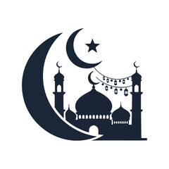 Islamic Mosque and Crescent Moon Illustration