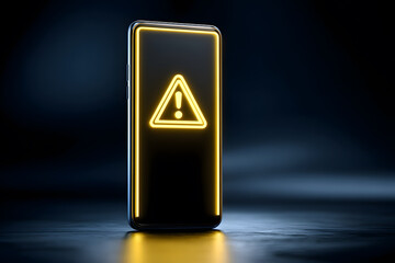 A smartphone glowing against a dark isolated background, screen displaying a fake payment alert notification icon