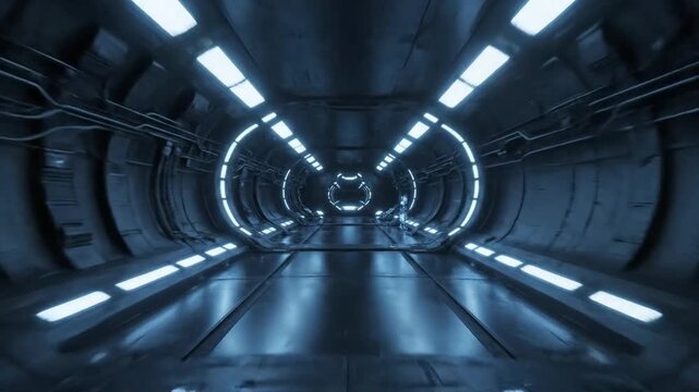 P104-Spaceship corridor. Futuristic tunnel with light. Of Empty Sci Fi Futuristic Dark Room With Light Bl 4K 10s