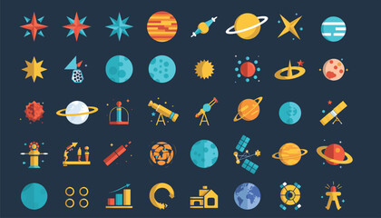 Astronomy Icons Set in Flat Style - Space and Planets Vector Illustration © Jefri wahyu gunawan