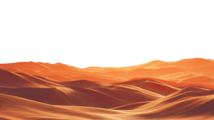 Golden sand dunes desert landscape with flowing curves warm light minimal horizon scenic terrain isolated on white background
