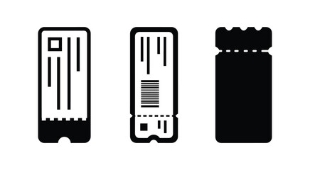 Boarding pass silhouette travel ticket icon set