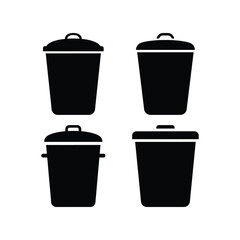 Dustbin silhouette waste management icon set