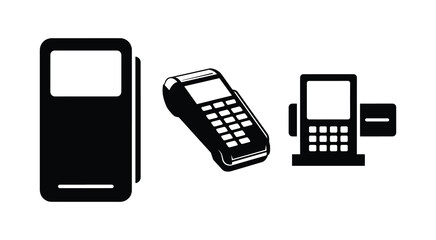 POS machine silhouette payment device icon set