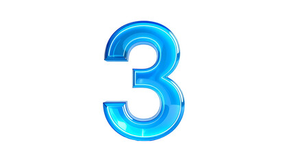 A vibrant, glowing, three-dimensional numeral "3" in cool blue, set against a stark black background