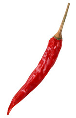 Close-up, dried red chilies isolated, transparent PNG