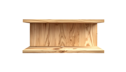 A simple, natural-wood shelf or display, with a warm color and clean lines. Solid construction and texture are well-defined