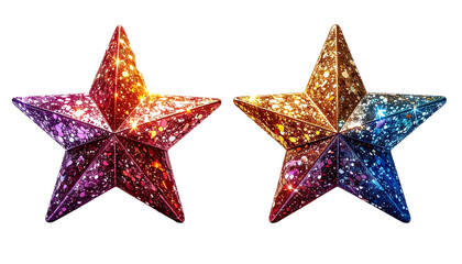 Obraz premium Vibrant Sparkling Star Pair Decorative Elements, isolated on transparent background