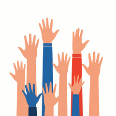 Fototapeta premium Raised hands reaching up vector illustration for participation engagement and audience interaction