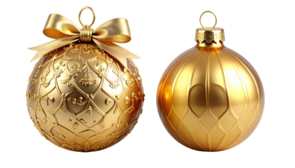  Elegant Gold Christmas Ornament Duo, isolated on transparent background
