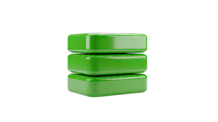 Stack of three green glossy blocks on a white background