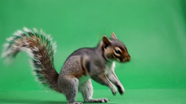 Adorable squirrel standing on hind legs against green screen