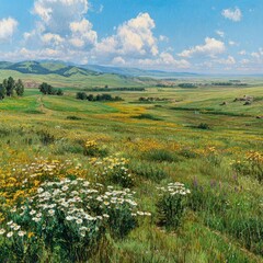 Summer Meadow Landscape With Flowers