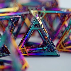 Abstract Geometric Triangular Shapes In Iridescent Colors