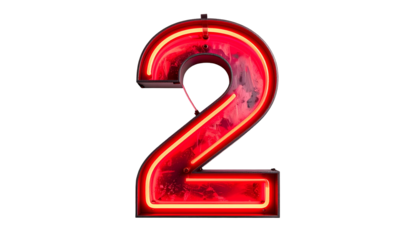 Illuminated number two rendered with bright red neon, showcasing a modern, vibrant aesthetic against black background