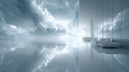 Futuristic White Interior With Reflection