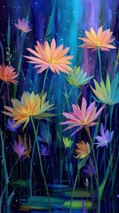 Colorful Abstract Floral Painting Night Garden
