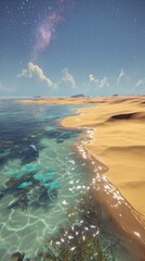 Digital Beach Landscape With Turquoise Water And Golden Sand