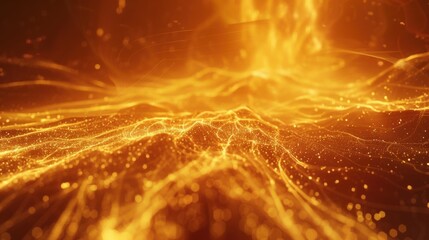 mesmerizing digital landscape featuring flowing lines and glowing particles, creating sense of depth and movement in virtual space. warm tones evoke feeling of energy and innovation