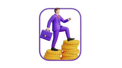 Businessman climbing stairs made of gold coins