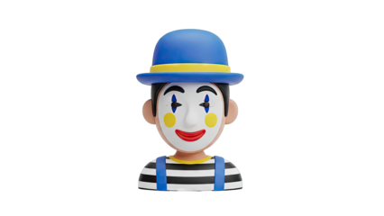 Cartoon Clown with Blue Hat and Striped Shirt