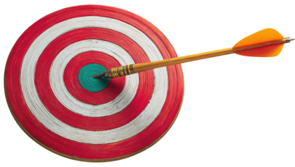 Arrow hits center of red/white concentric target