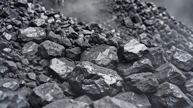 Closeup of a large pile of coal a fossil fuel used for energy production and industrial processes.