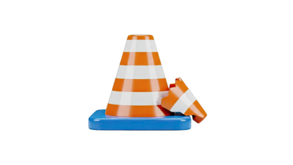 Damaged Orange and White Traffic Cone on Blue Base