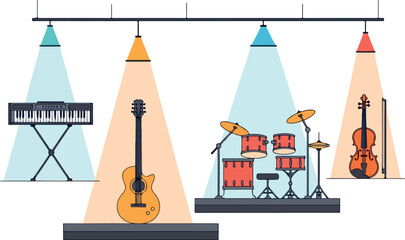 Musical Instruments Concert Under Spotlights Illustration © Miu Studio