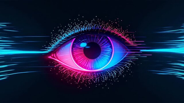 Neon glowing eye with dynamic light effects