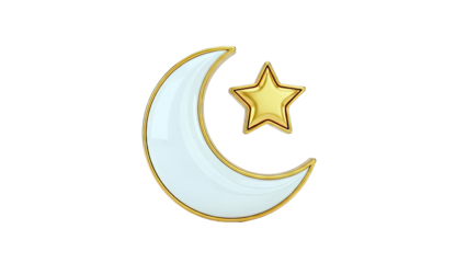 Golden Crescent Moon and Star Symbol