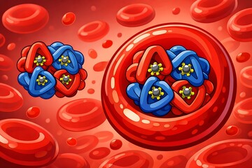Hemoglobin Molecule Inside Red Blood Cells Simplified vector Science illustration 