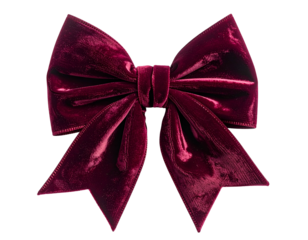 Close-up of a luxurious burgundy velvet bow against a stark black background