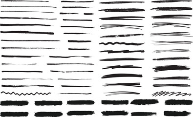 Hand Drawn Marker Line and Brush Stroke Highlight Design Elements Vector