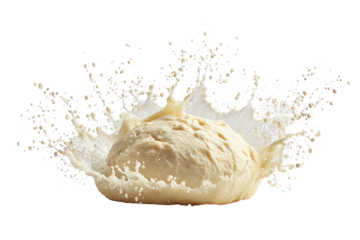 Dough splash creamy-white liquid bursts around ball shape
