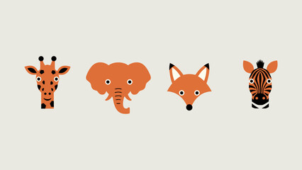 Safari Friends! Cute African animal heads in a flat geometric style