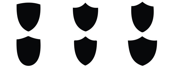 Black line shield icon set in vintage style. Protect shield security icons. set of shields. 
