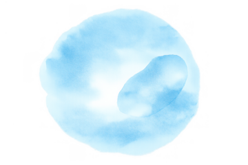 Blue watercolor splash creating an abstract cloud shape, subtle paint stain texture, isolated on transparent background