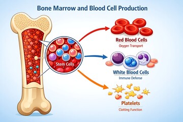Bone Marrow Producing Blood Cells clean vector Medical Diagram 