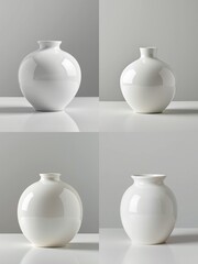 set of white ceramic vases