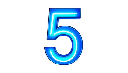 Illuminated numeral "5" glows against a stark black background. The digit is rendered in a neon-like style, displaying light blue