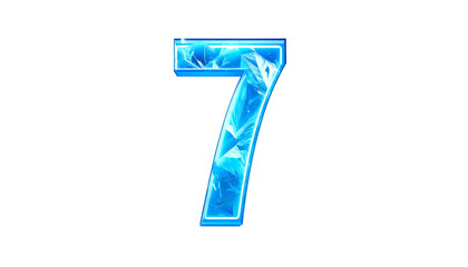 Digit seven rendered in a futuristic, crystalline style, glowing blue against a stark black background