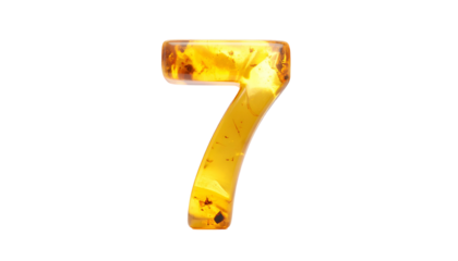 Digit seven rendered in a shiny, translucent style with a flame-like effect on black background