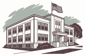 Public School Facility Icon Symbolizing American Education System and Community Learning
