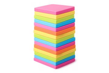 Stack of colorful sticky notes for reminders and organization, office and business stationery on transparent background