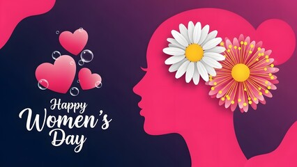 Happy women's day celebration with flowers and hearts