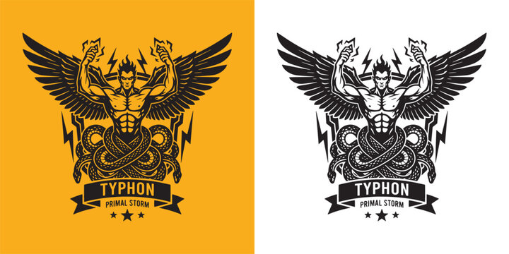 Typhon Primal Storm Mythological Monster with Serpent Legs and Wings Logo