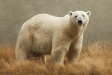 Fototapeta premium Polar bear standing in a natural tundra landscape, wildlife and climate change concept in the Arctic environment